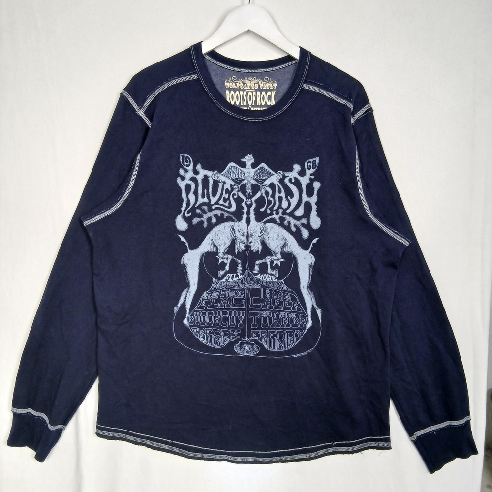 Retro Brand Wolfgangs Vault Blues Bash 1968 Graphic Long Sleeve Shirt XL Navy
